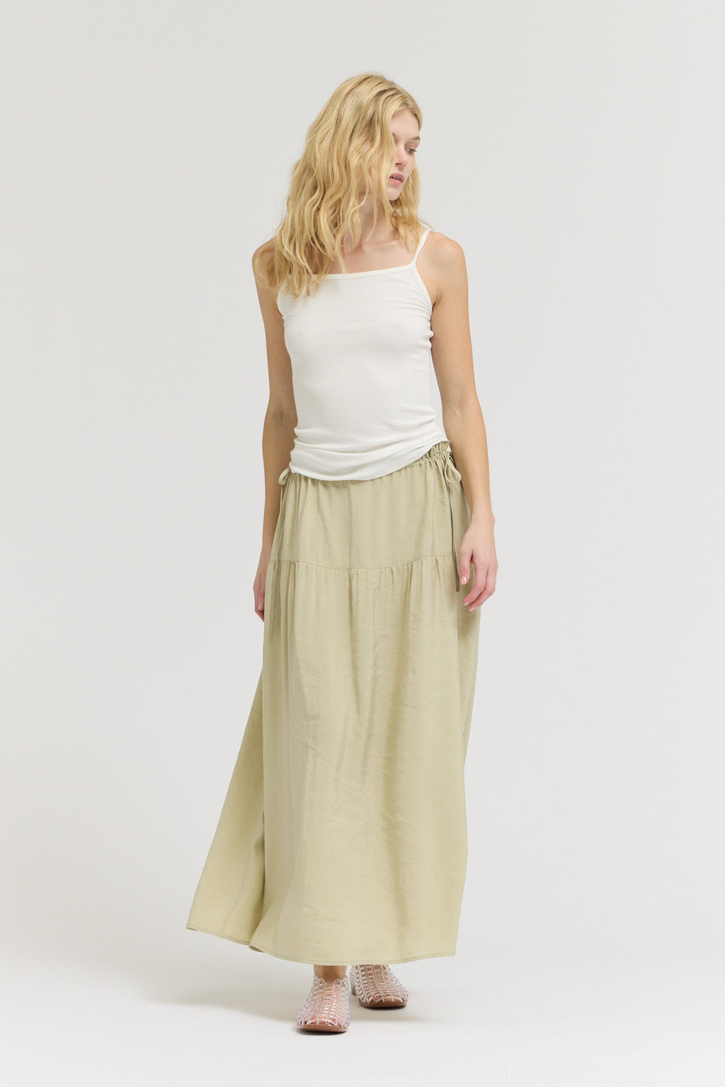 Drawstring Waist Skirt in Sage Brush