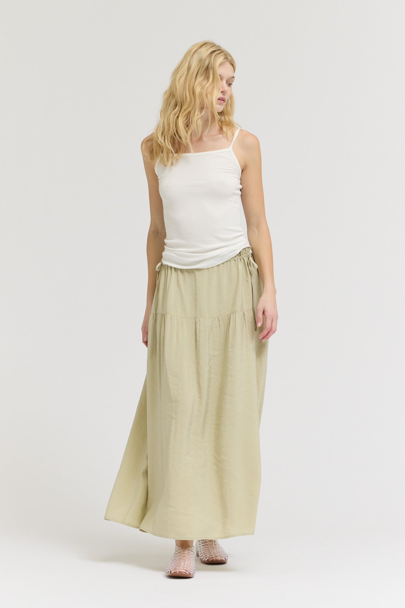 Drawstring Waist Skirt in Sage Brush