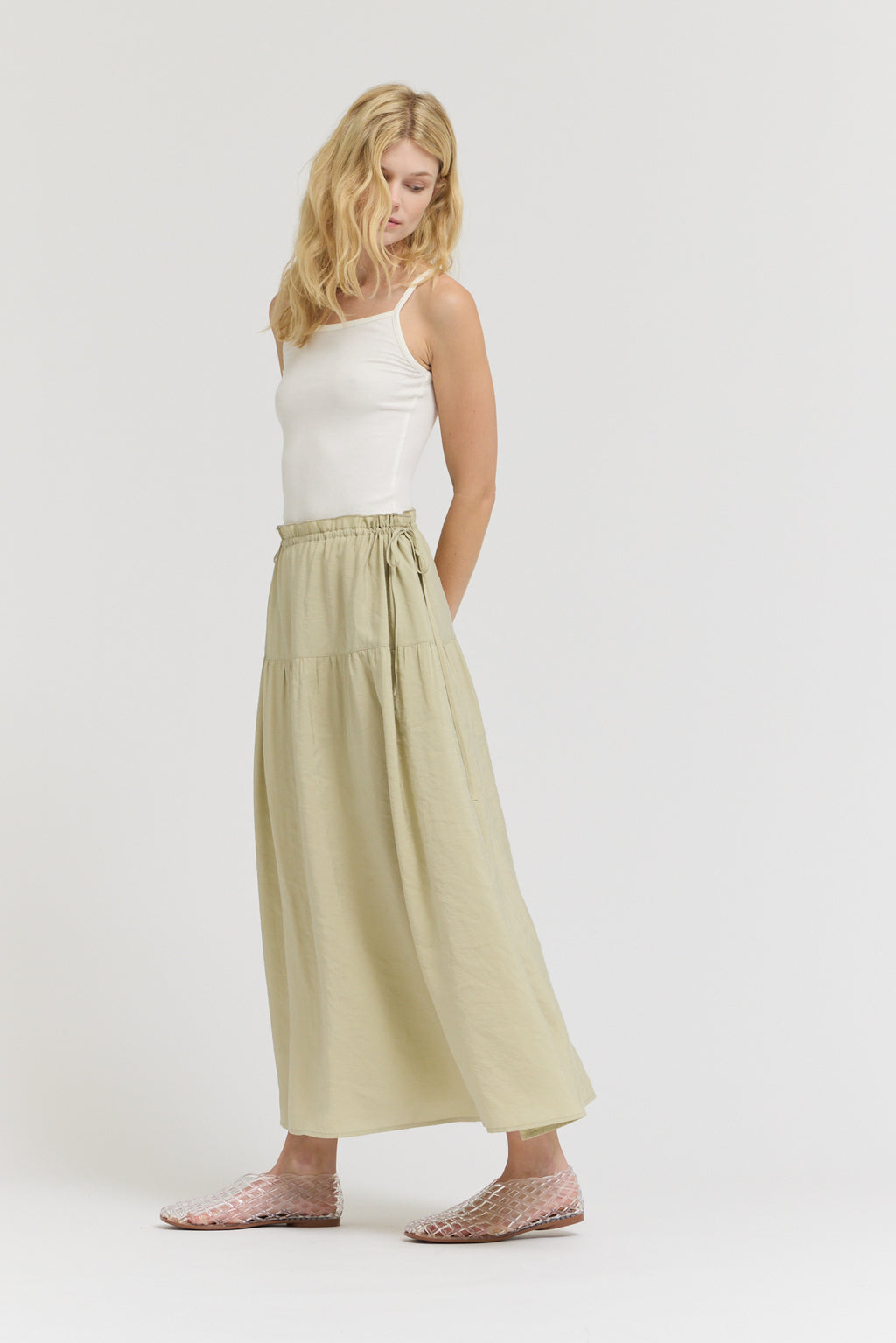Drawstring Waist Skirt in Sage Brush