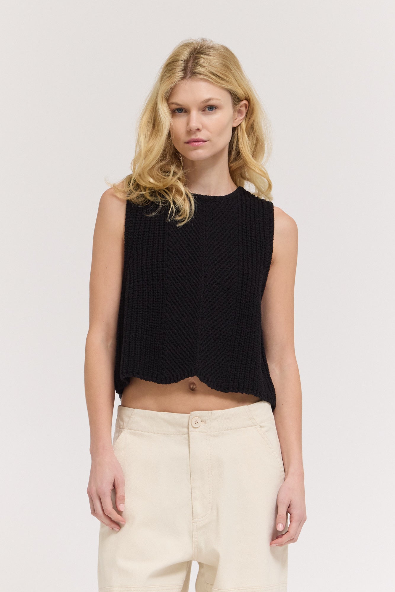 Summer Crop Sweater Top in Black