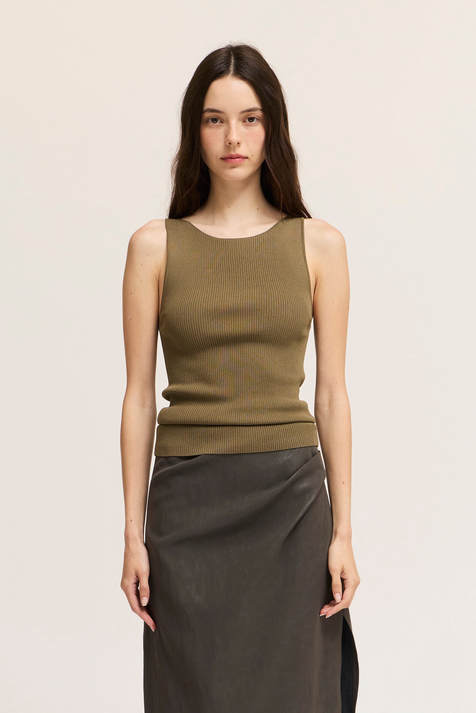 Boat Neck Sleeveless Sweater Top in Dry Thyme