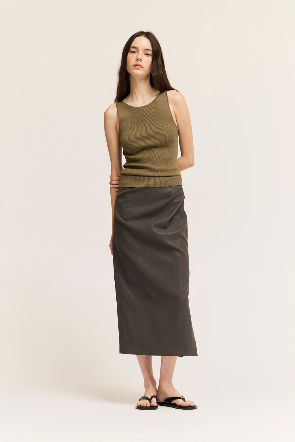 Boat Neck Sleeveless Sweater Top in Dry Thyme