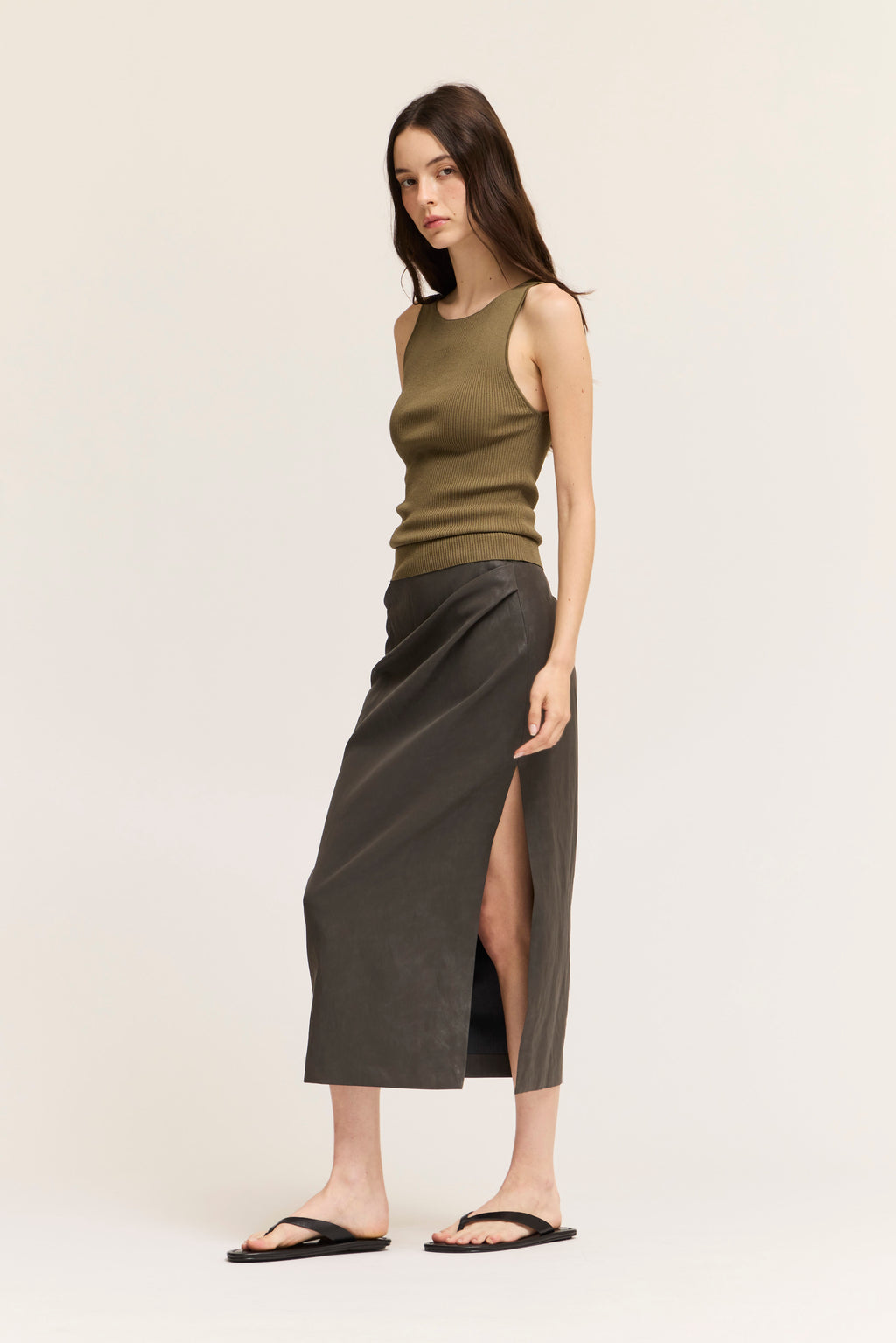 Boat Neck Sleeveless Sweater Top in Dry Thyme
