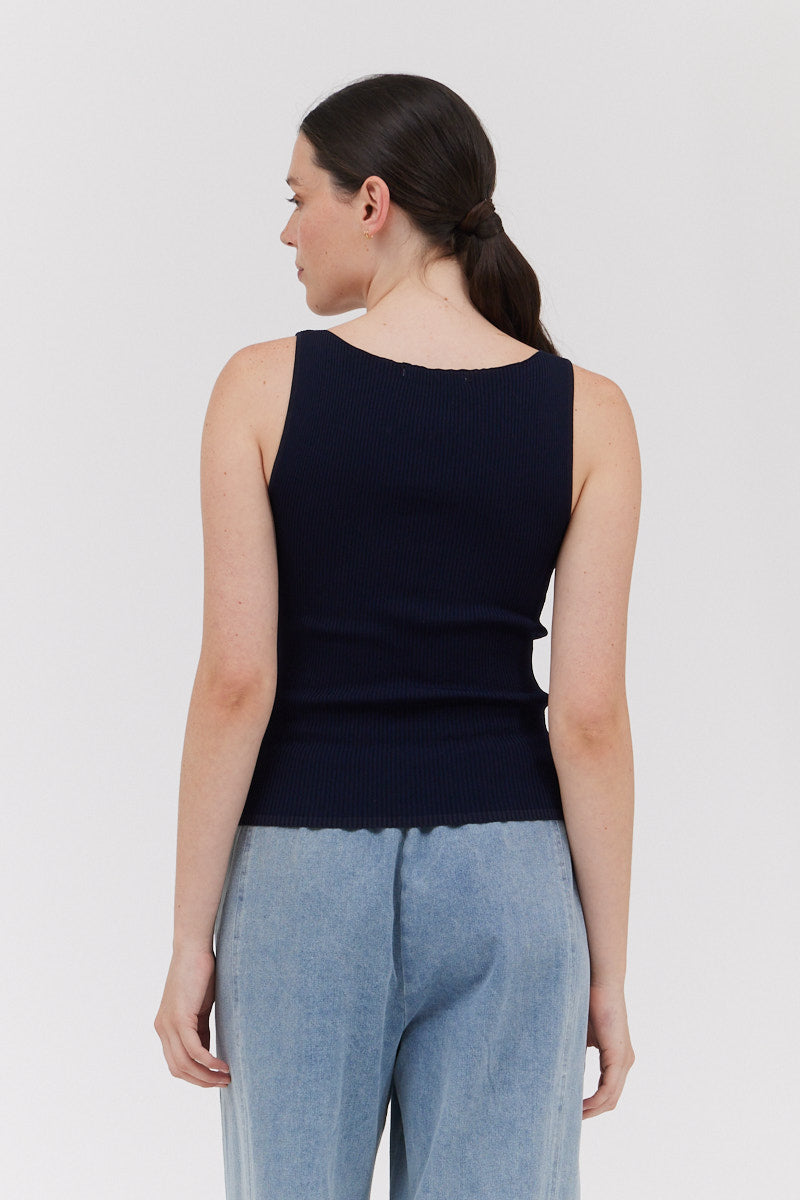Boat Neck Sleeveless Sweater Top in Ink