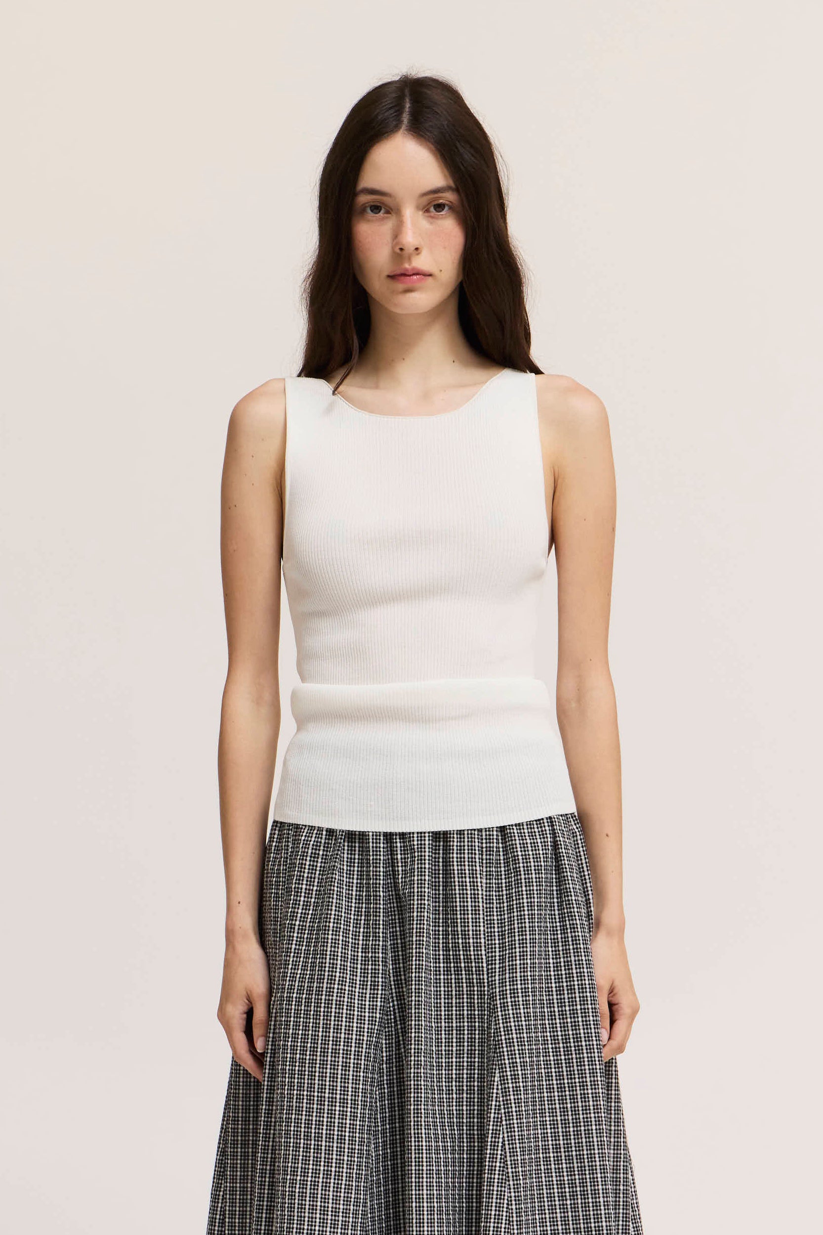 Boat Neck Sleeveless Sweater Top in Off White
