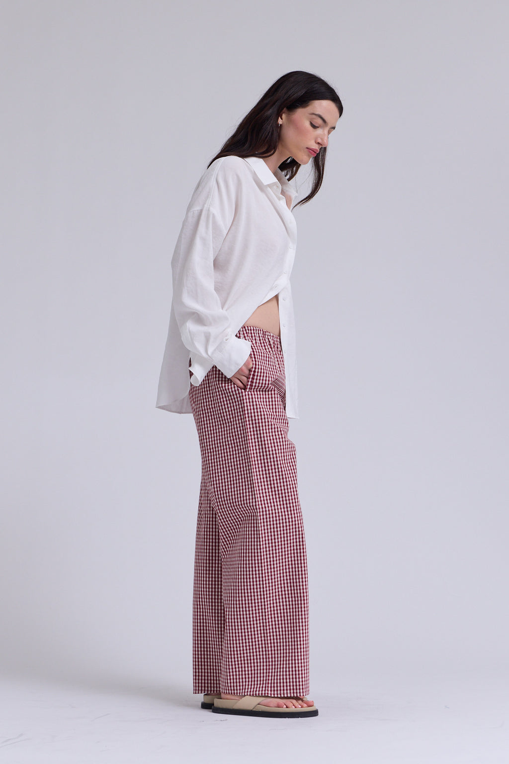 Small Gingham Relaxed Fit Cotton Pants