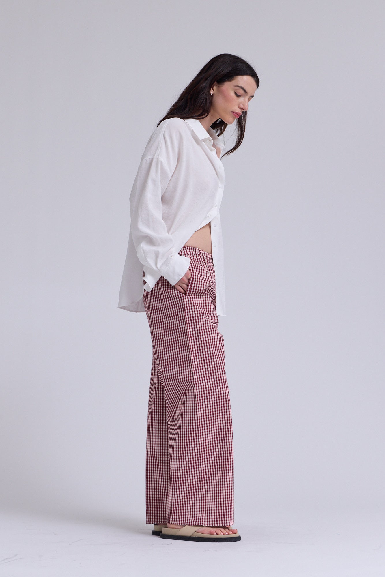 Small Gingham Relaxed Fit Cotton Pants