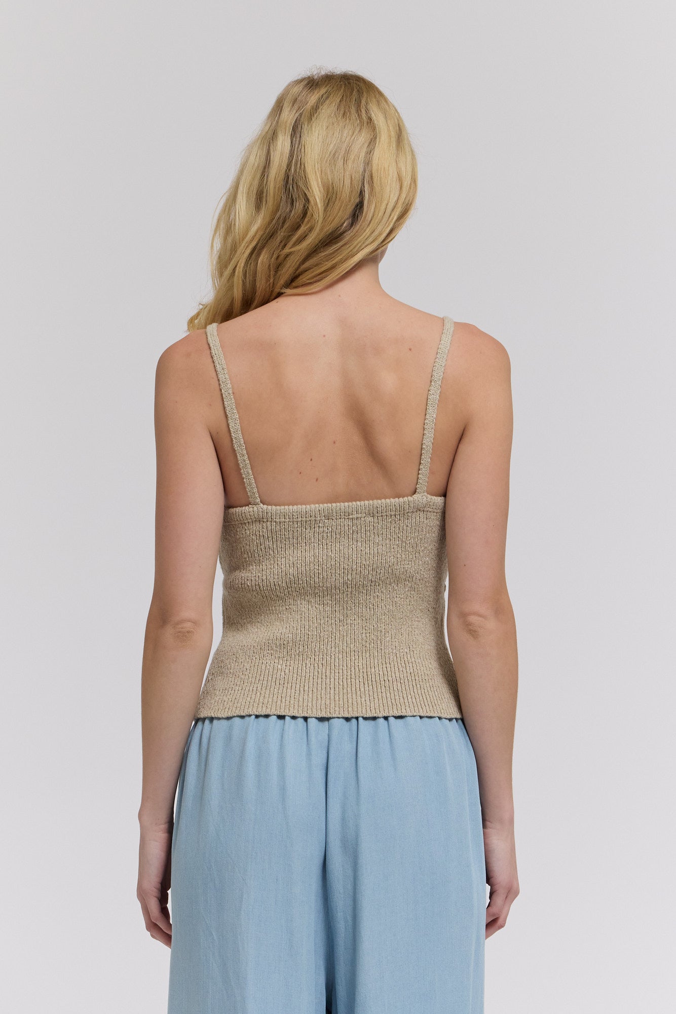 V Neck Crop Knit Top in Thyme