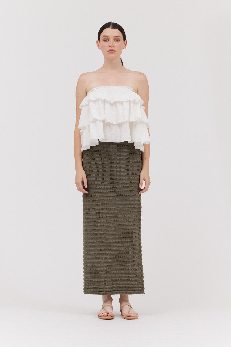 Cotton Crochet Knit Skirt in Dry Sage