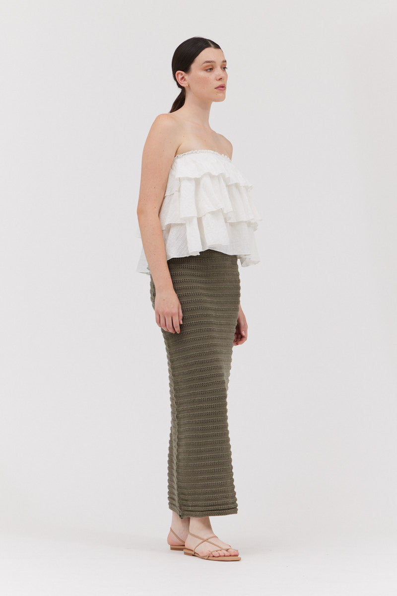 Cotton Crochet Knit Skirt in Dry Sage