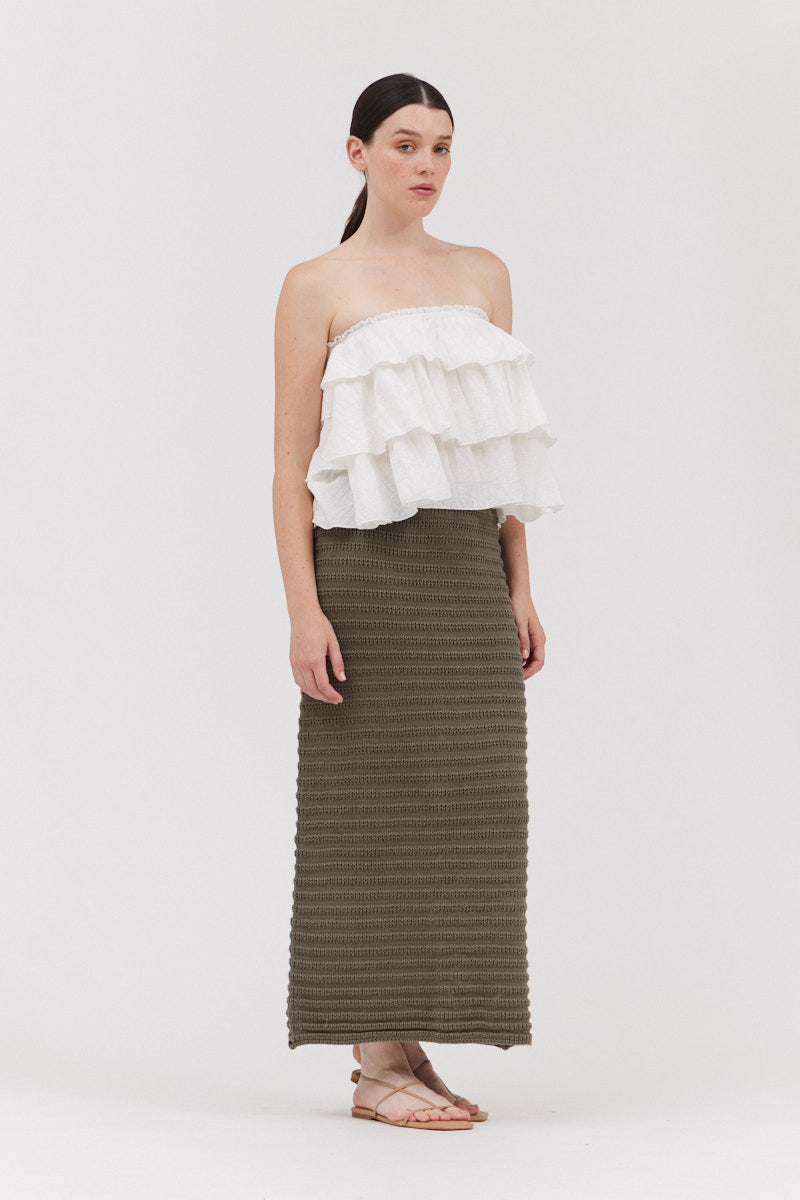 Cotton Crochet Knit Skirt in Dry Sage
