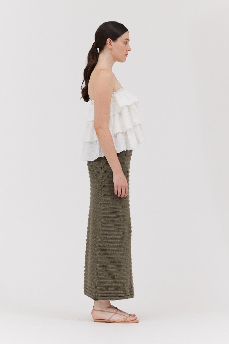 Cotton Crochet Knit Skirt in Dry Sage
