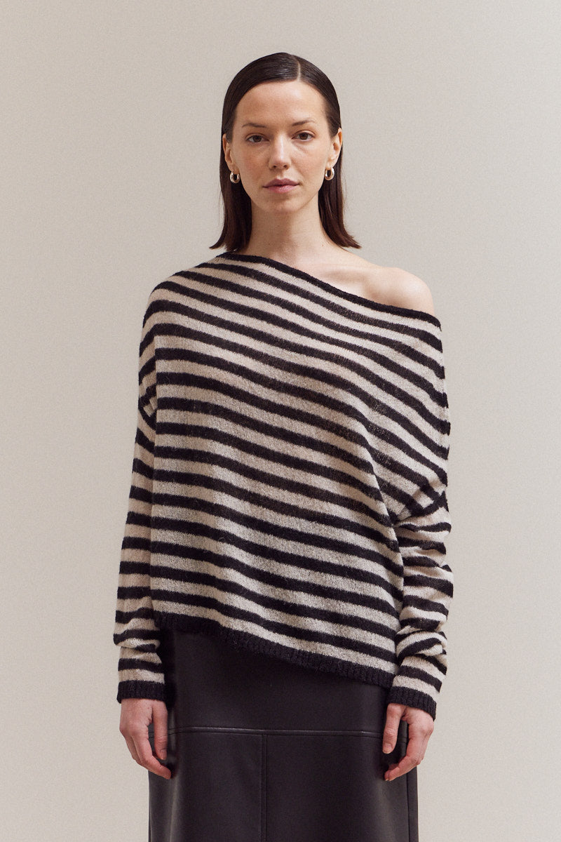 Stripe Off Shoulder Knit