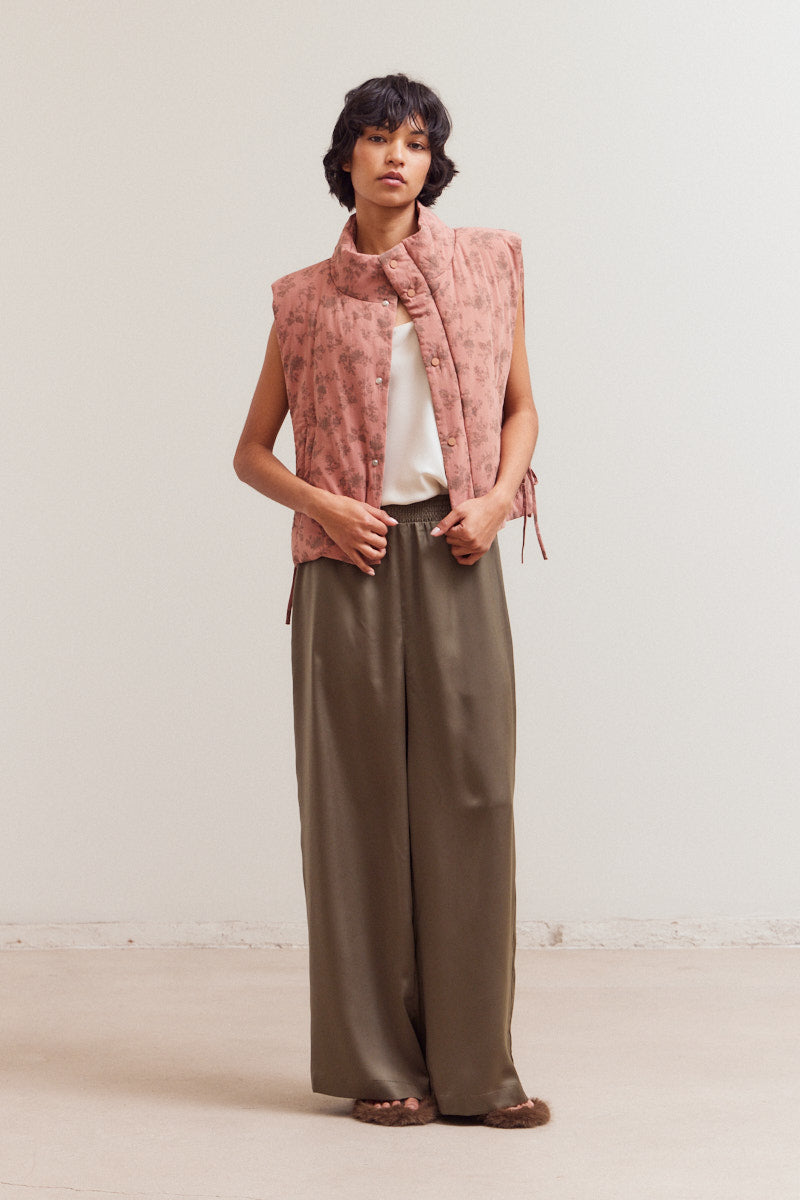 Floral Cotton Stand Collar Padded Vest