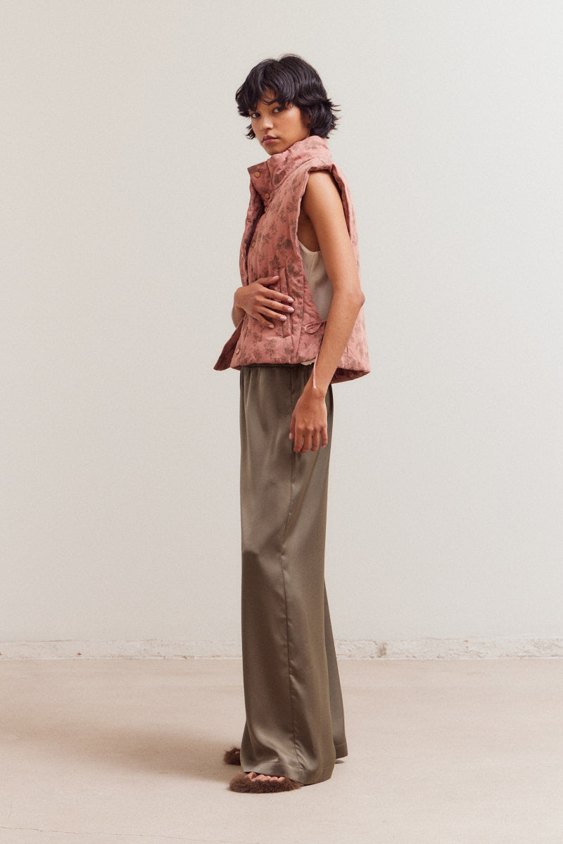 Floral Cotton Stand Collar Padded Vest