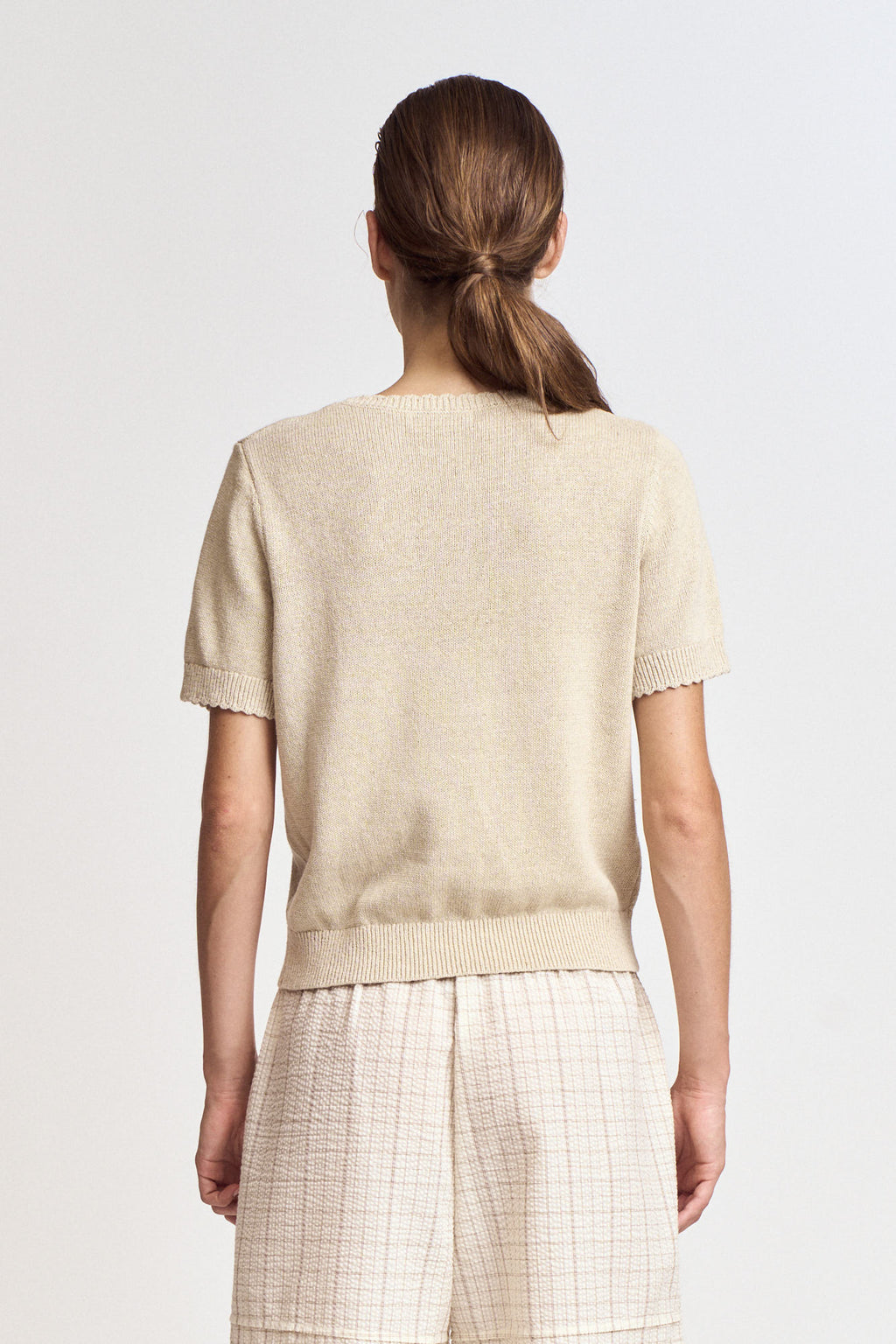 Cotton Linen Basic Sweater in Greige