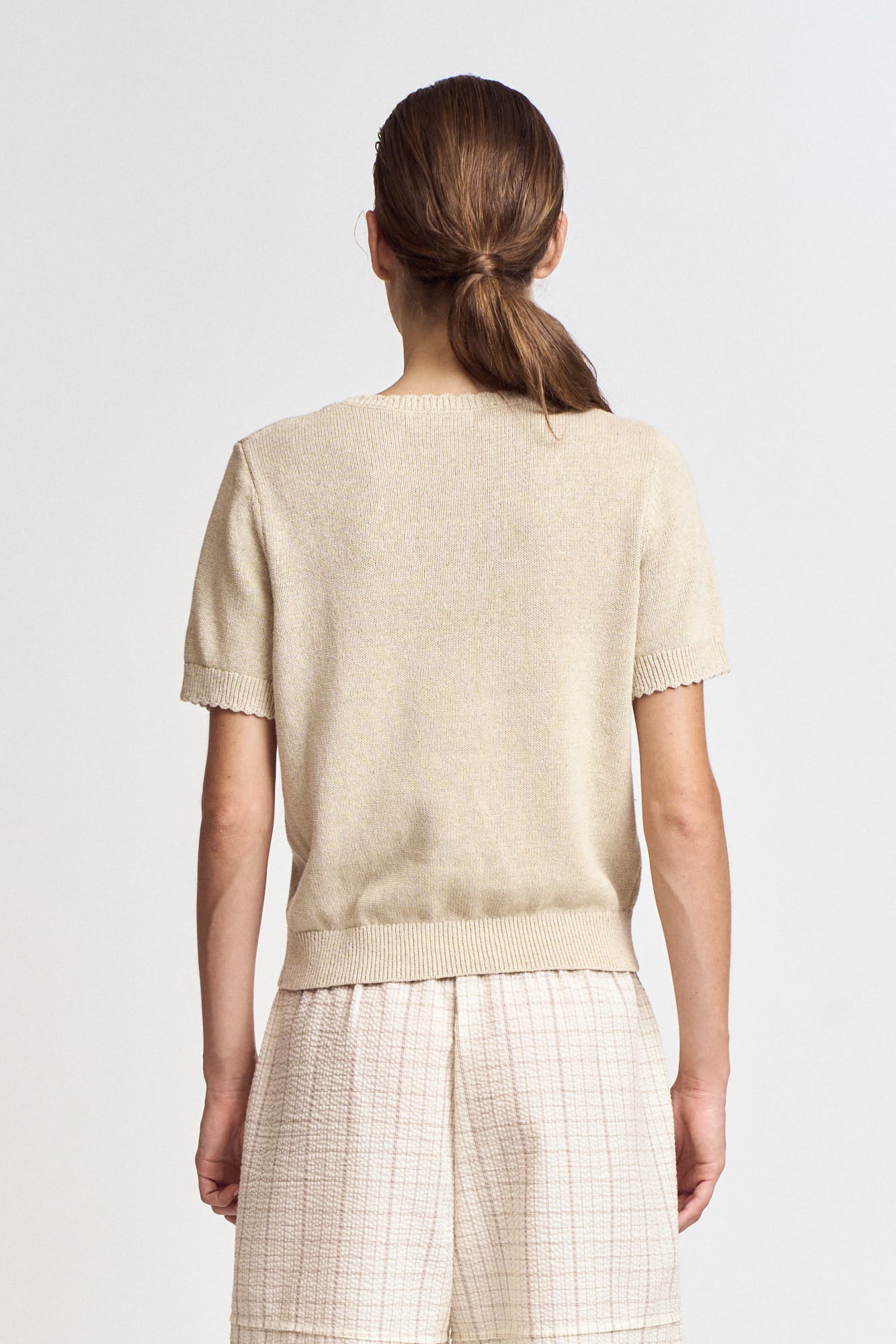 Cotton Linen Basic Sweater in Greige