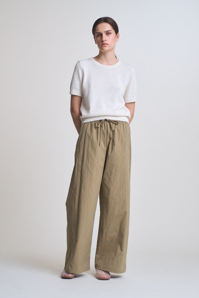 Cotton Linen Basic Sweater in Off White