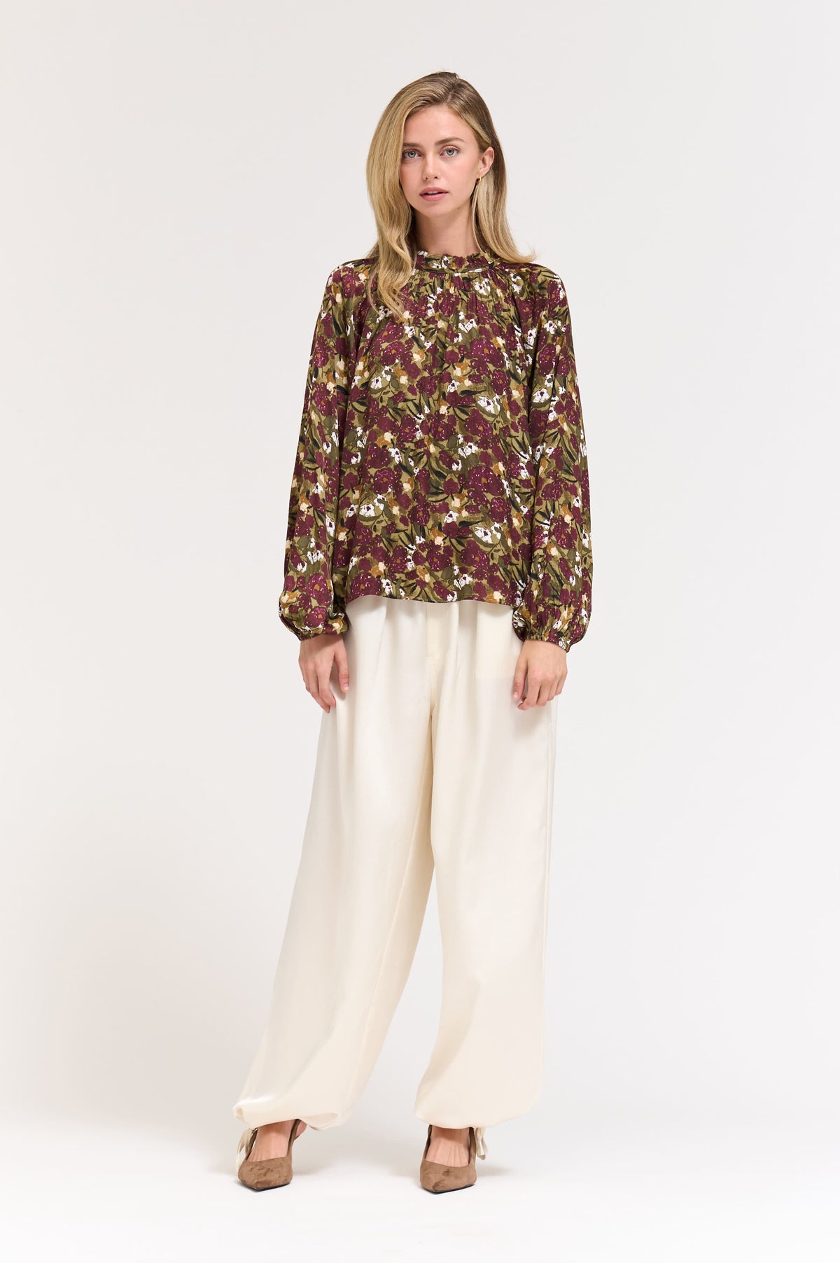 Balloon Sleeve Blouse Top in Dark Jewel