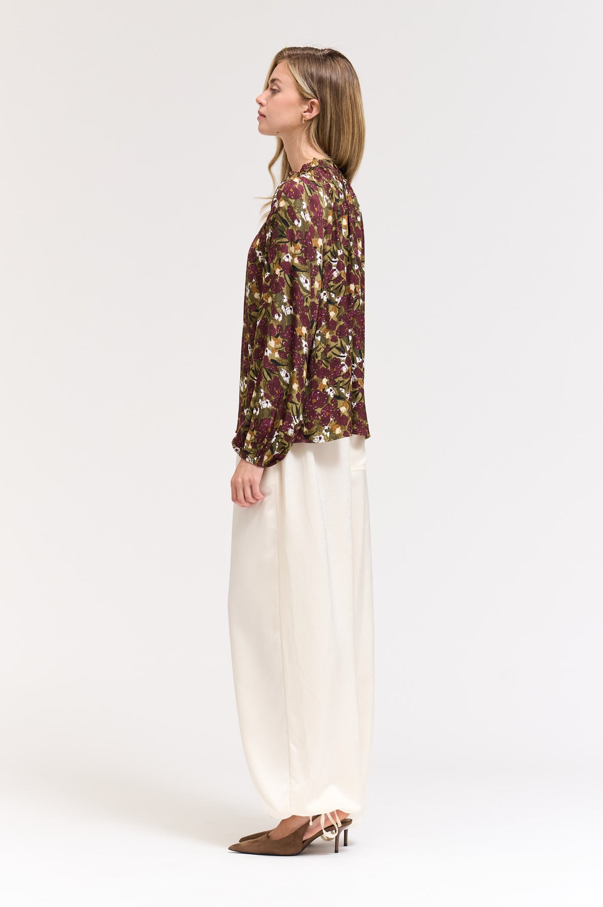 Balloon Sleeve Blouse Top in Dark Jewel