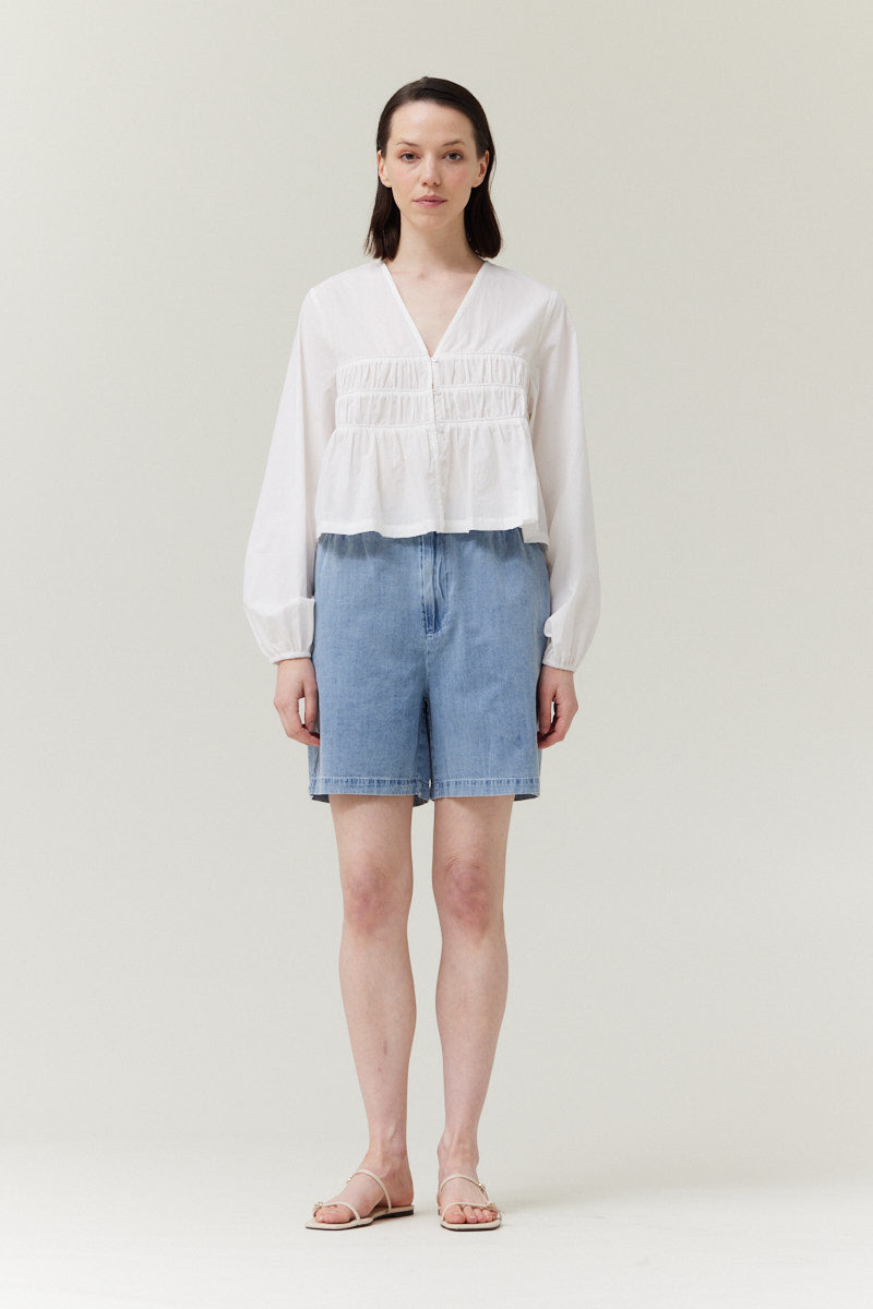 Trim Detailed V-Neck Collar Shirt