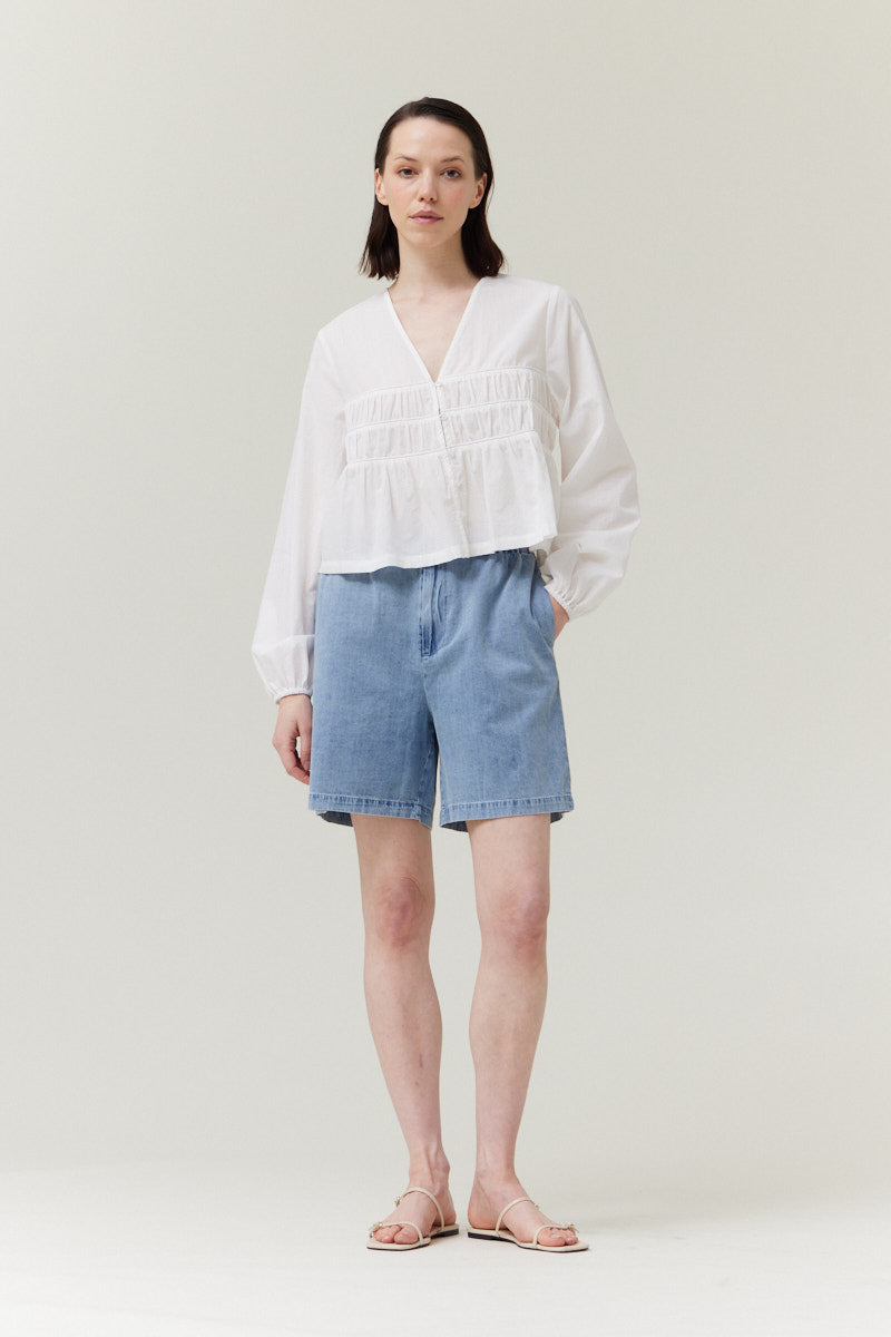 Trim Detailed V-Neck Collar Shirt