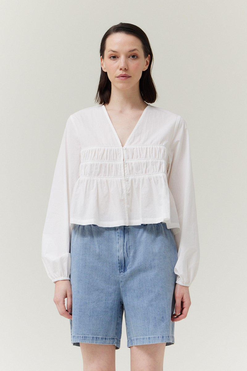 Trim Detailed V-Neck Collar Shirt