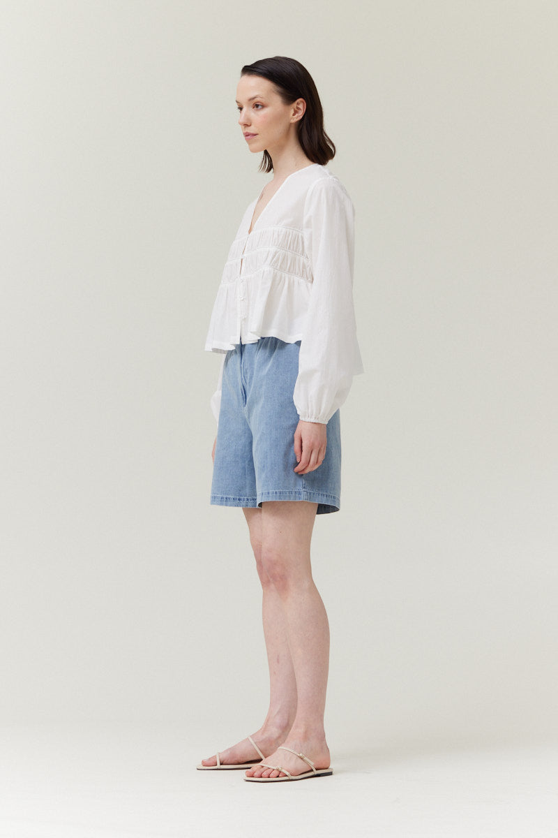 Trim Detailed V-Neck Collar Shirt