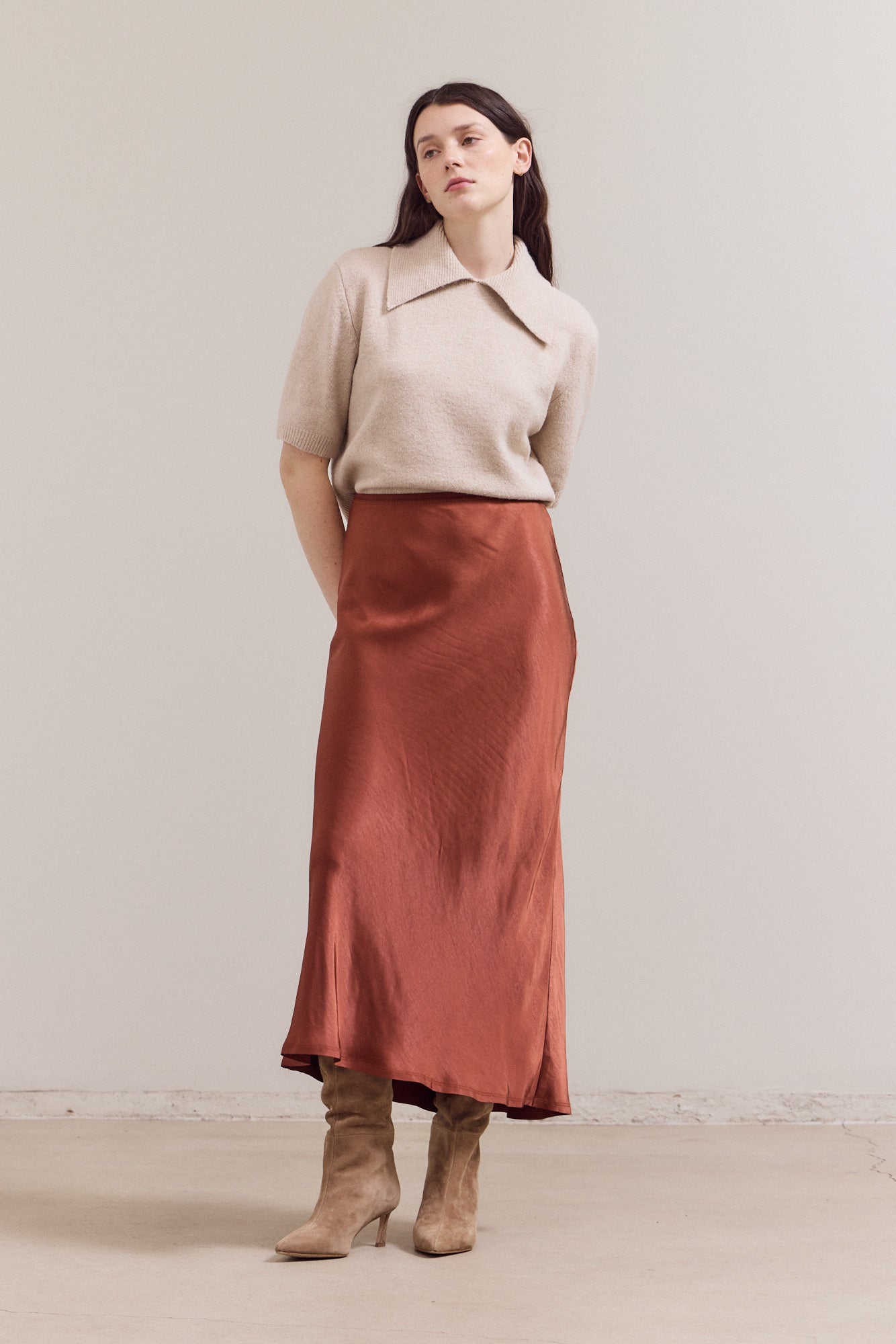 Mermaid Fit Long Satin Skirt