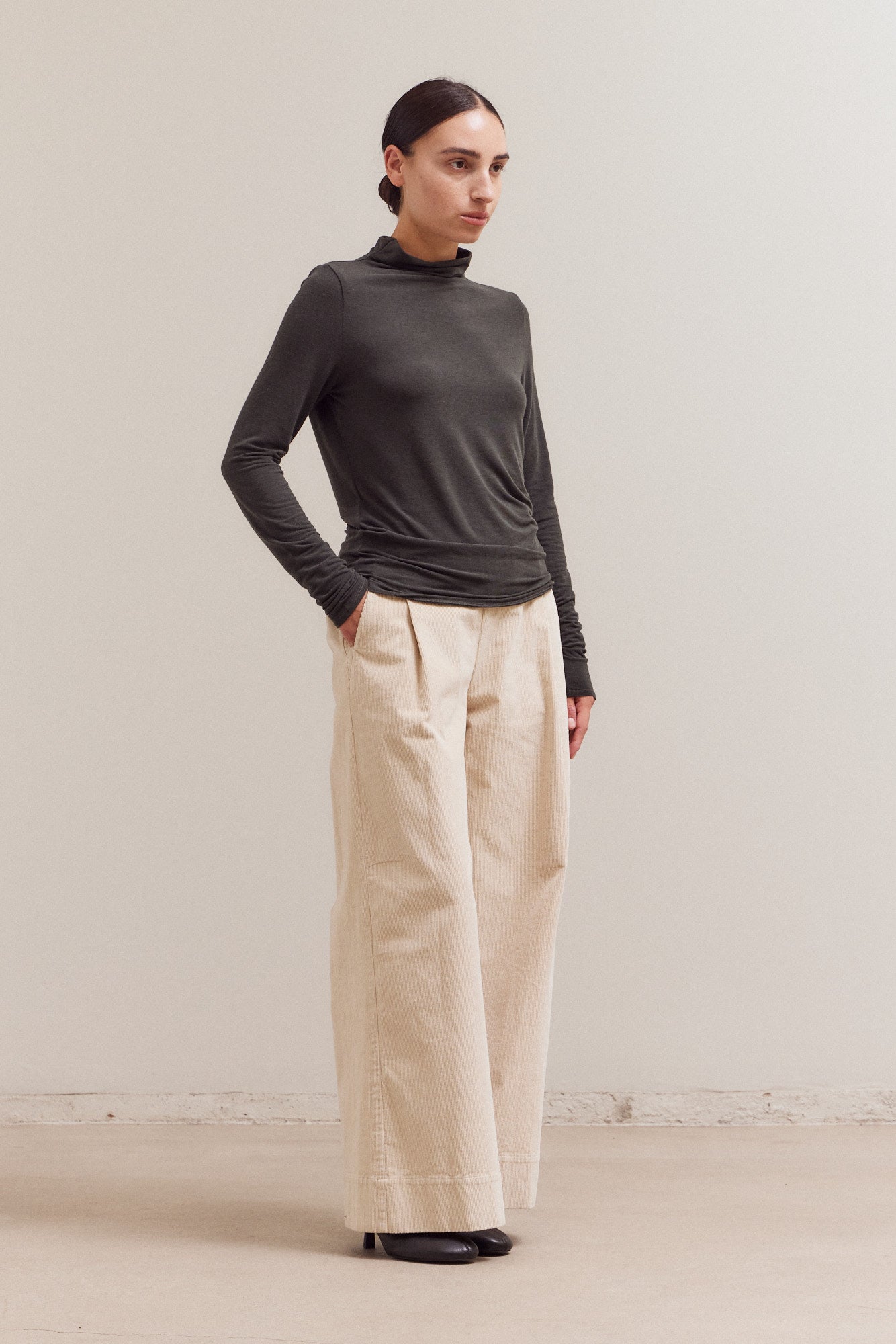 Mock Neck Fitted Jersey Top