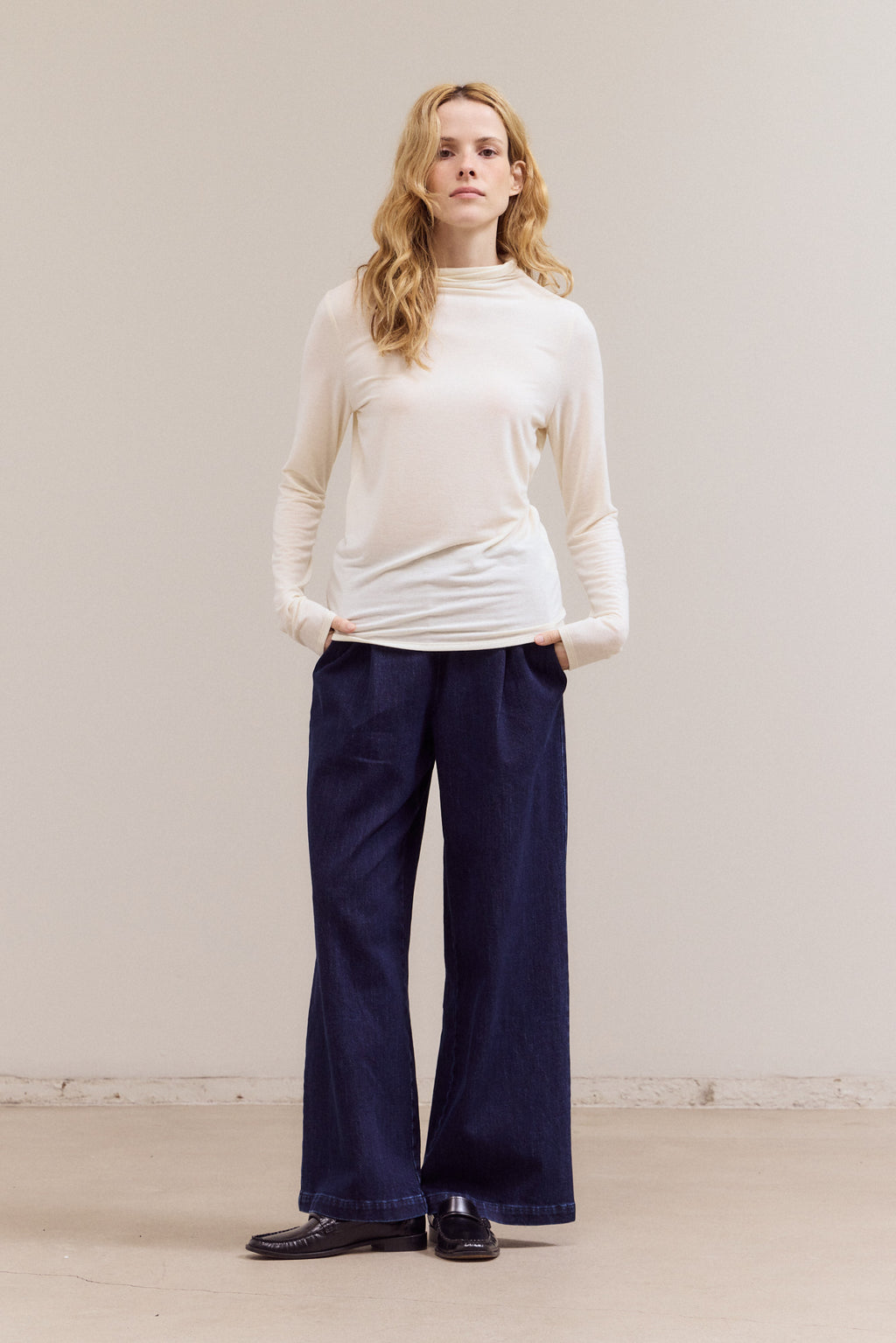 Mock Neck Fitted Jersey Top