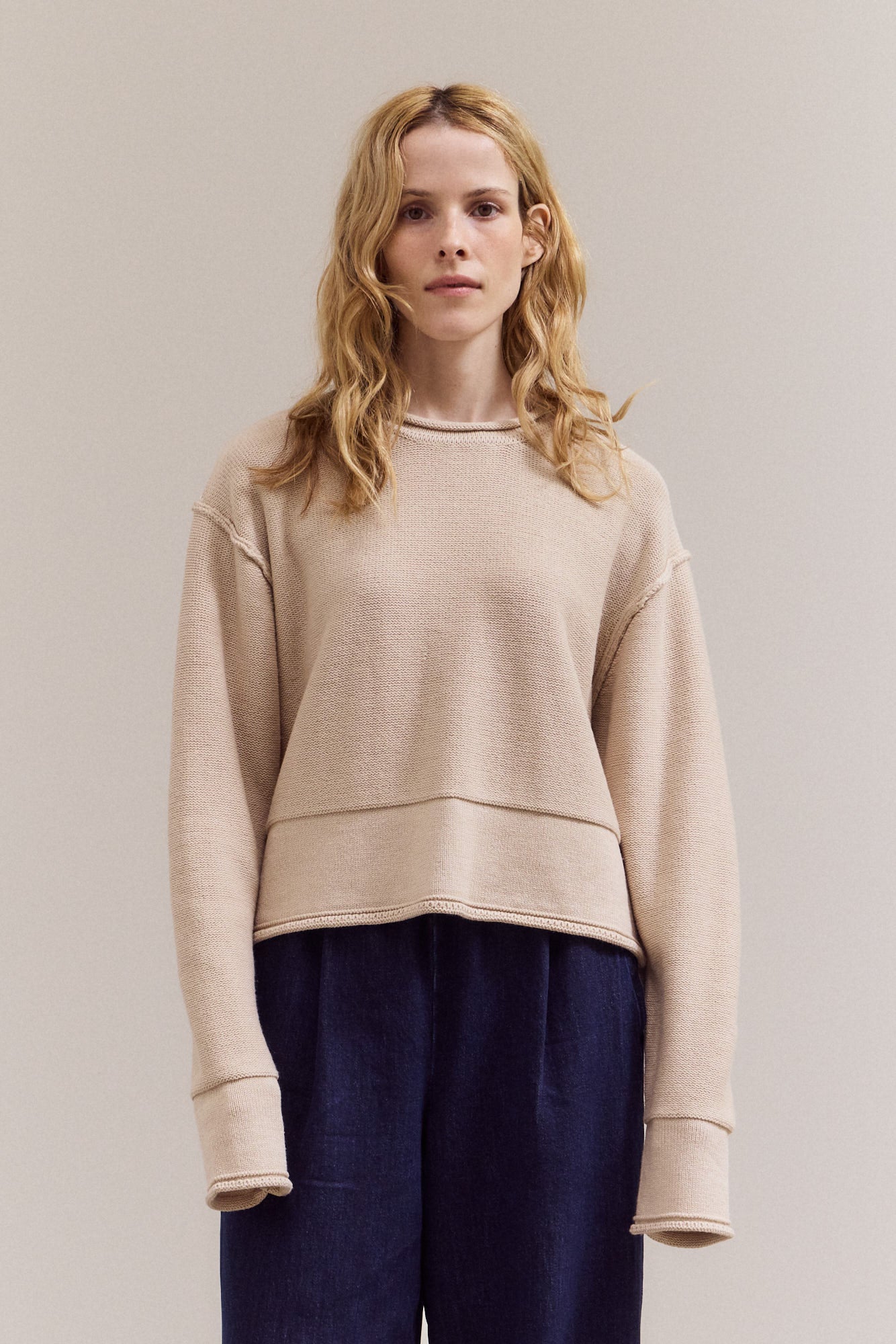 Rolled Edge Detail Long Sleeve Top