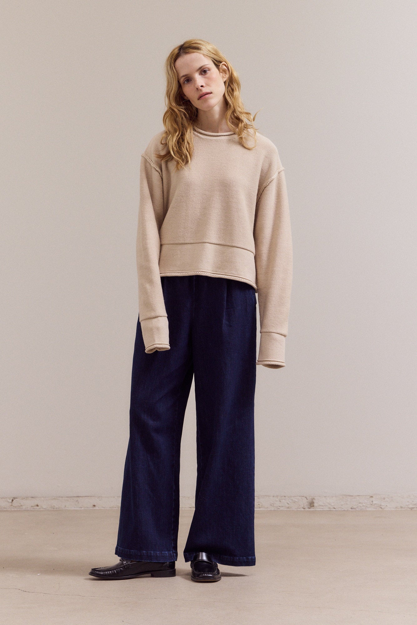 Rolled Edge Detail Long Sleeve Top