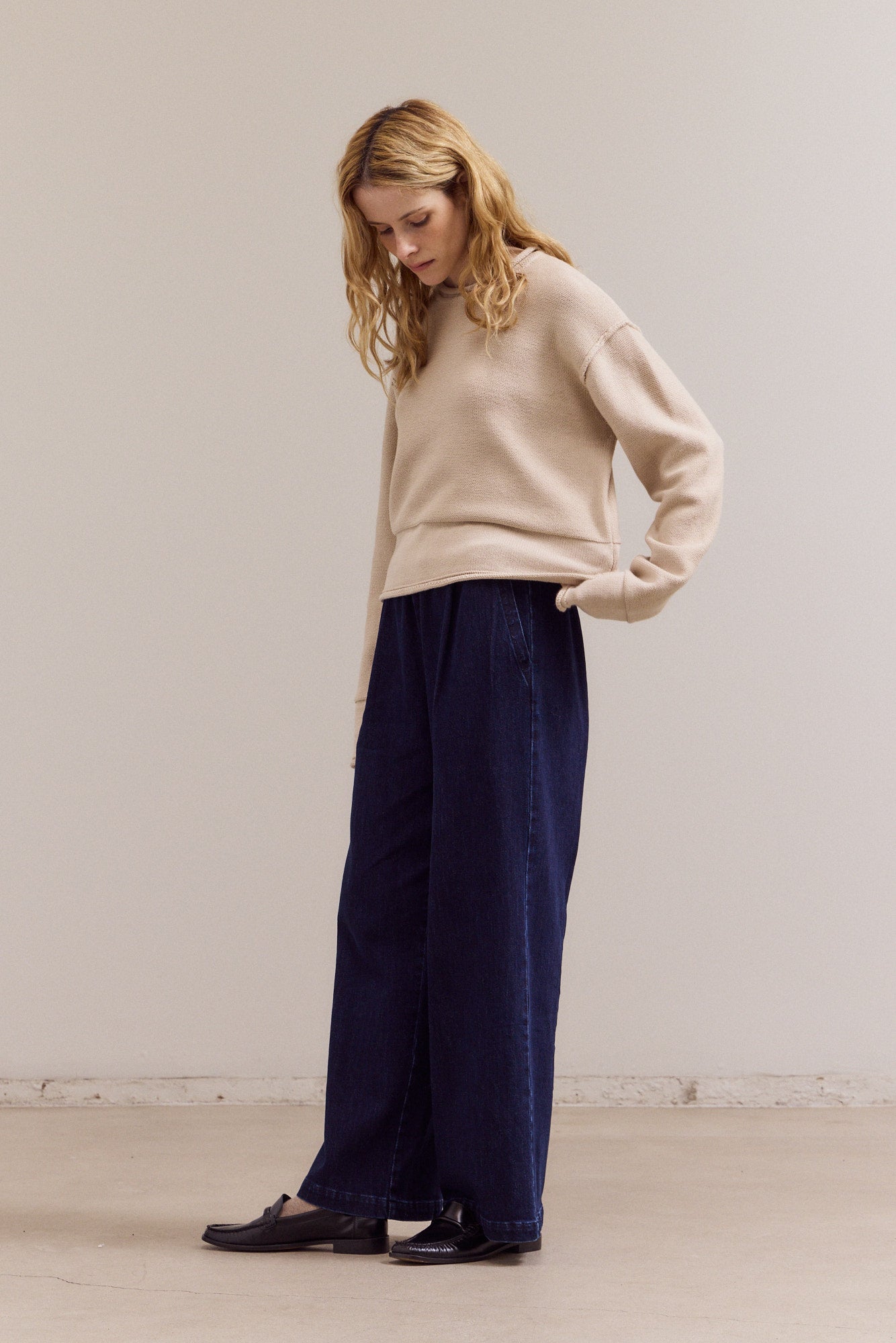 Rolled Edge Detail Long Sleeve Top