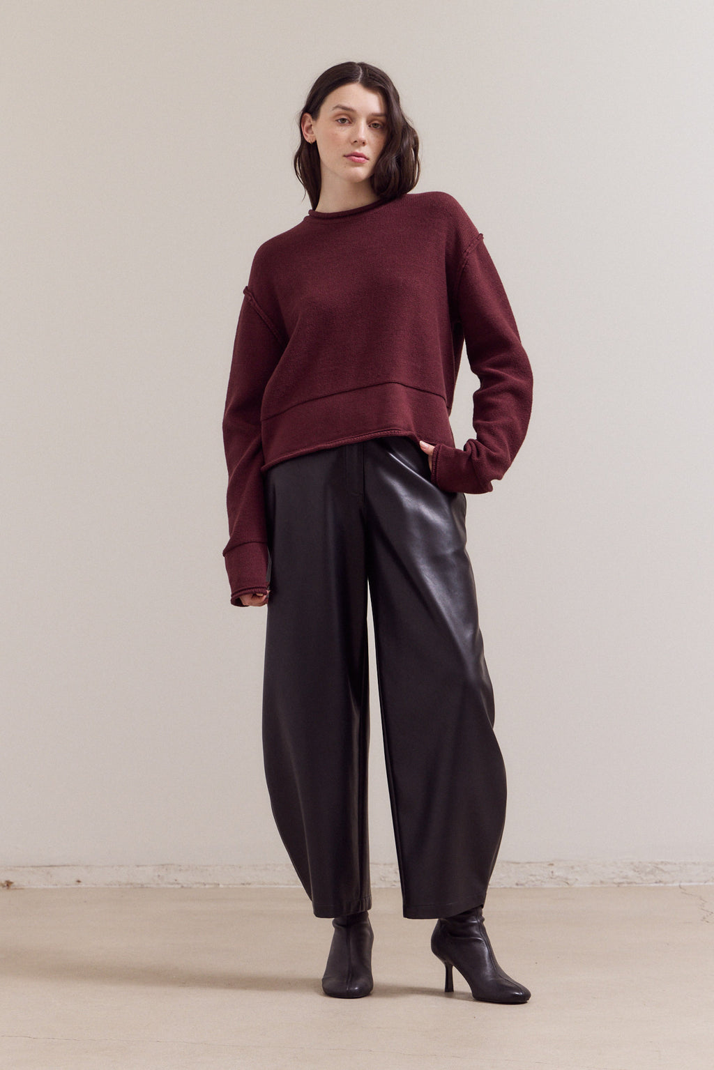 Rolled Edge Detail Long Sleeve Top