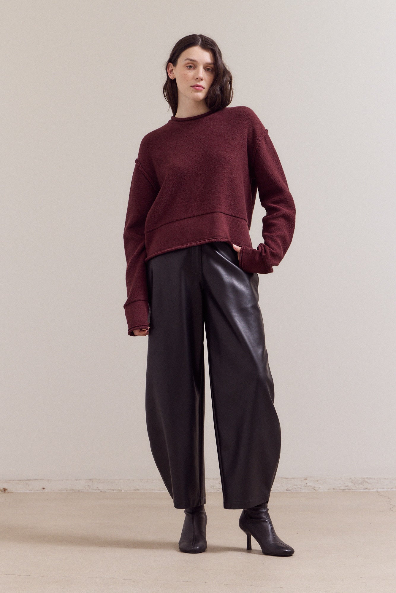 Rolled Edge Detail Long Sleeve Top