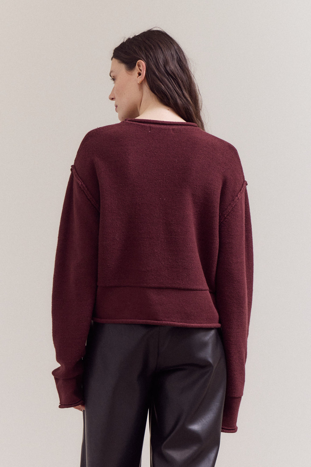 Rolled Edge Detail Long Sleeve Top
