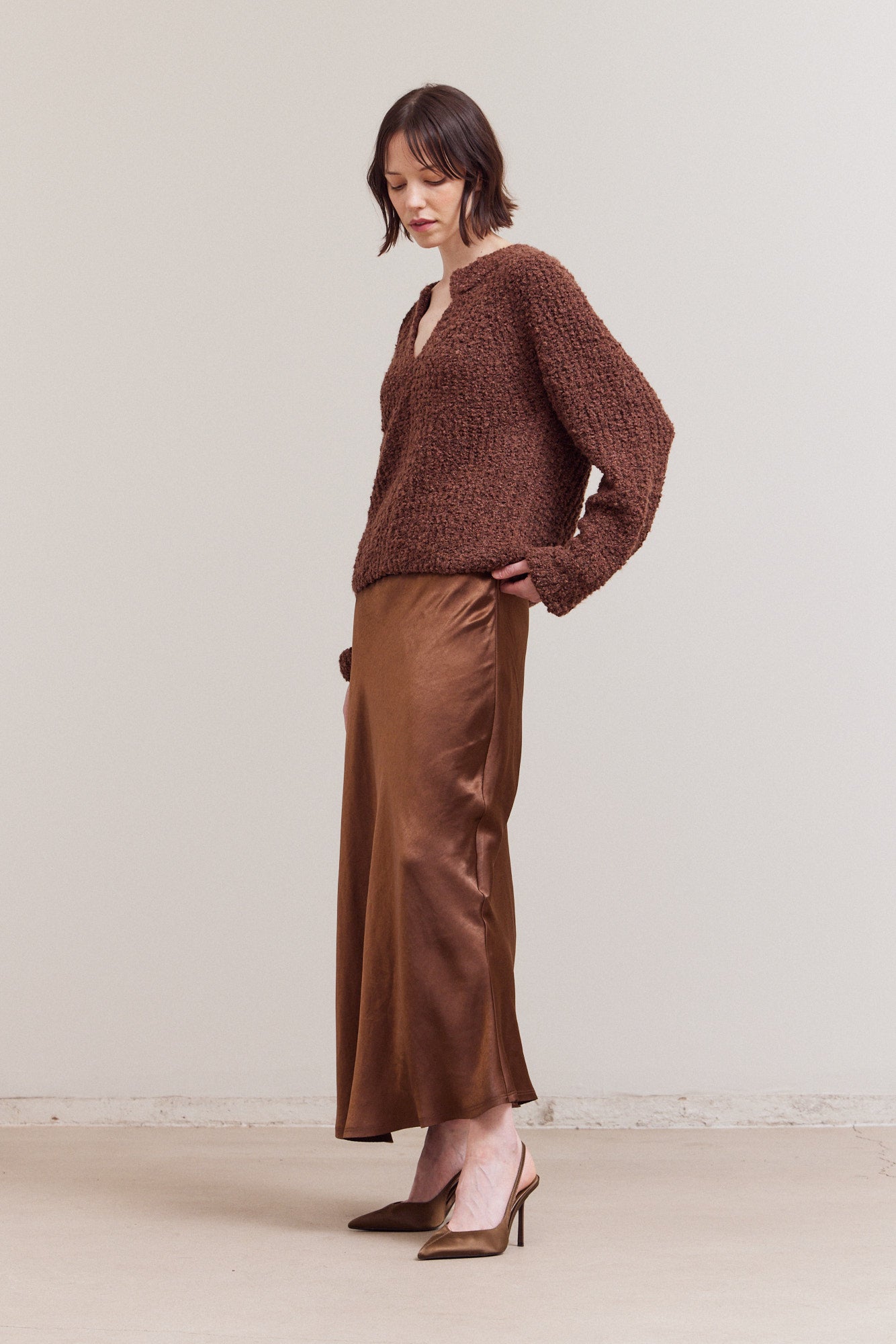 Opened V-Neck Sweater Top