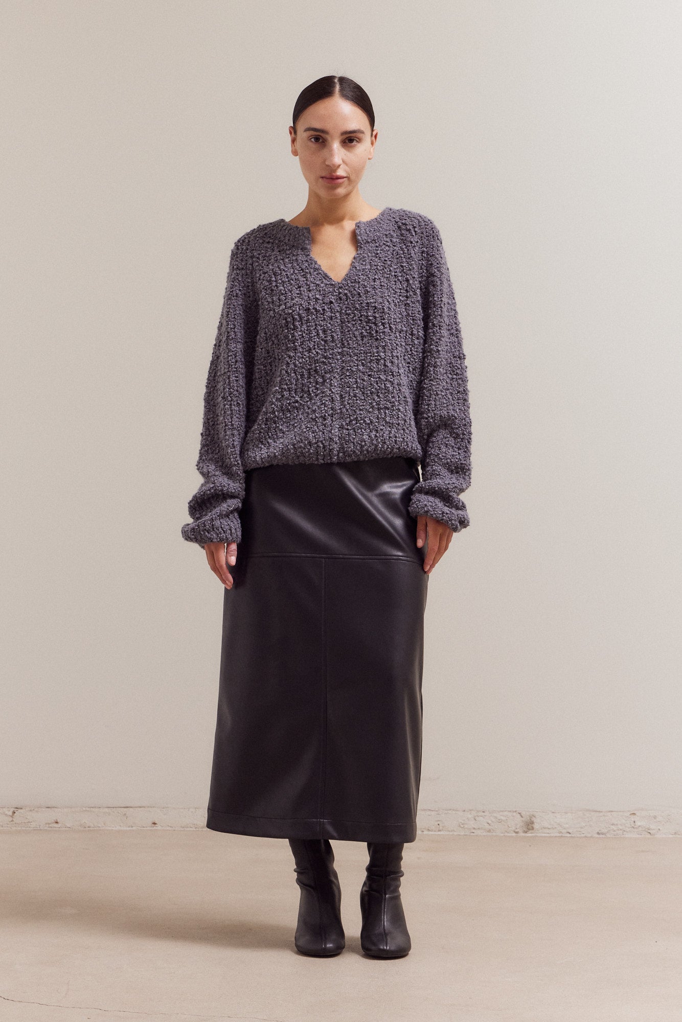 Opened V-Neck Sweater Top