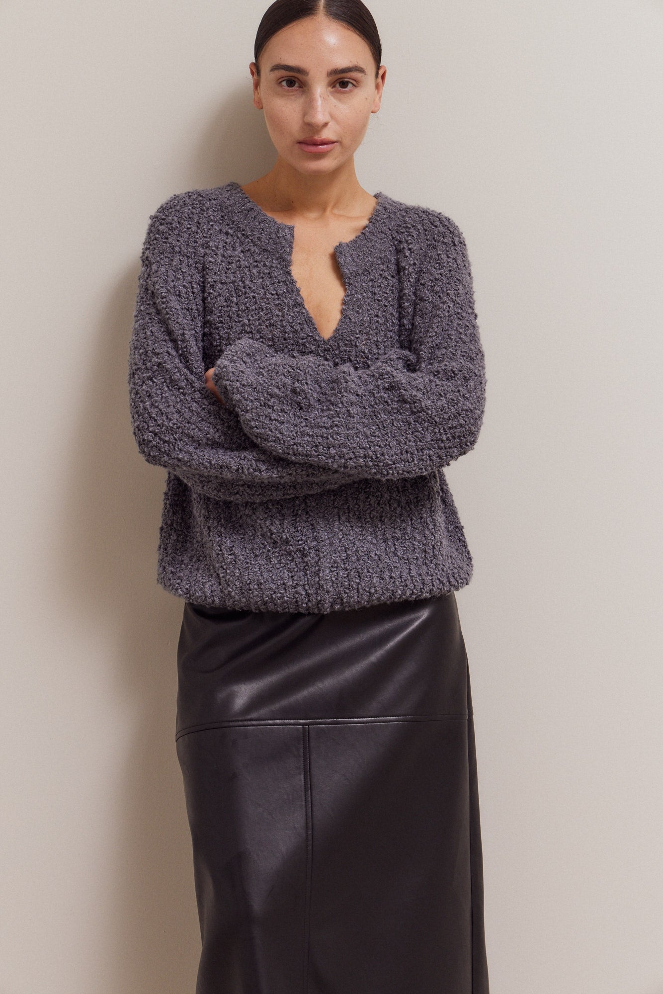 Opened V-Neck Sweater Top