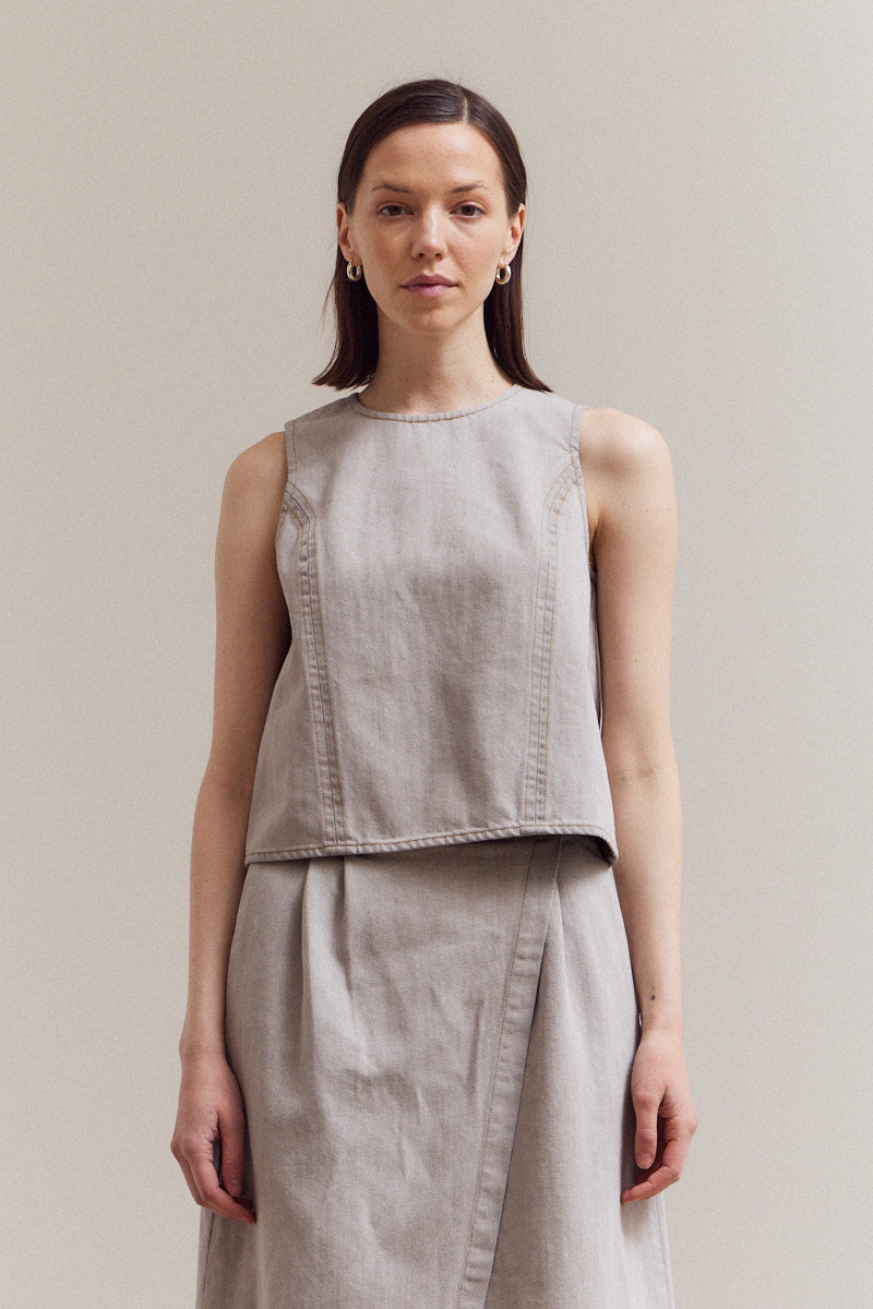 Stretch Denim Sleeveless Top