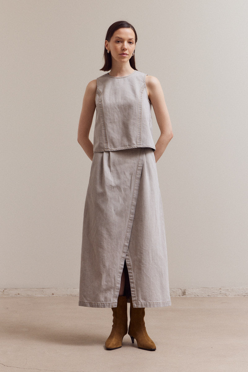 Stretch Denim Sleeveless Top