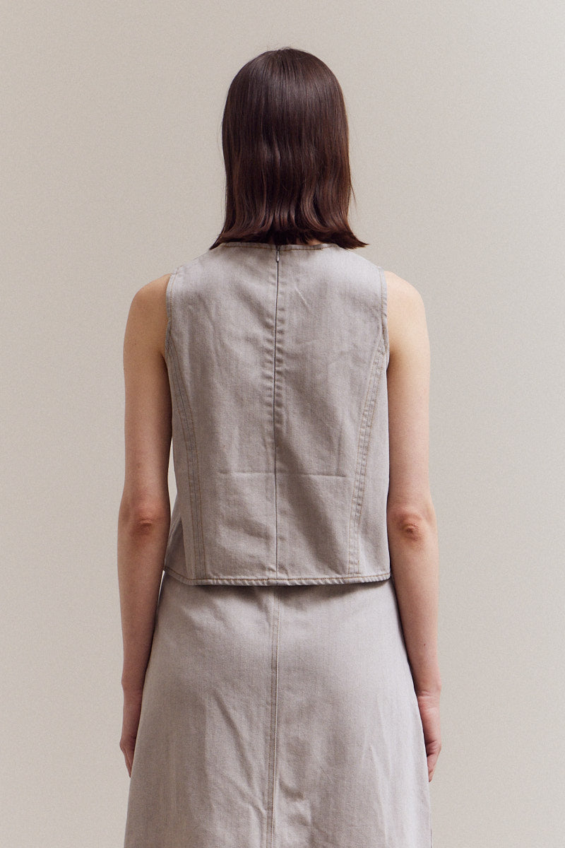 Stretch Denim Sleeveless Top
