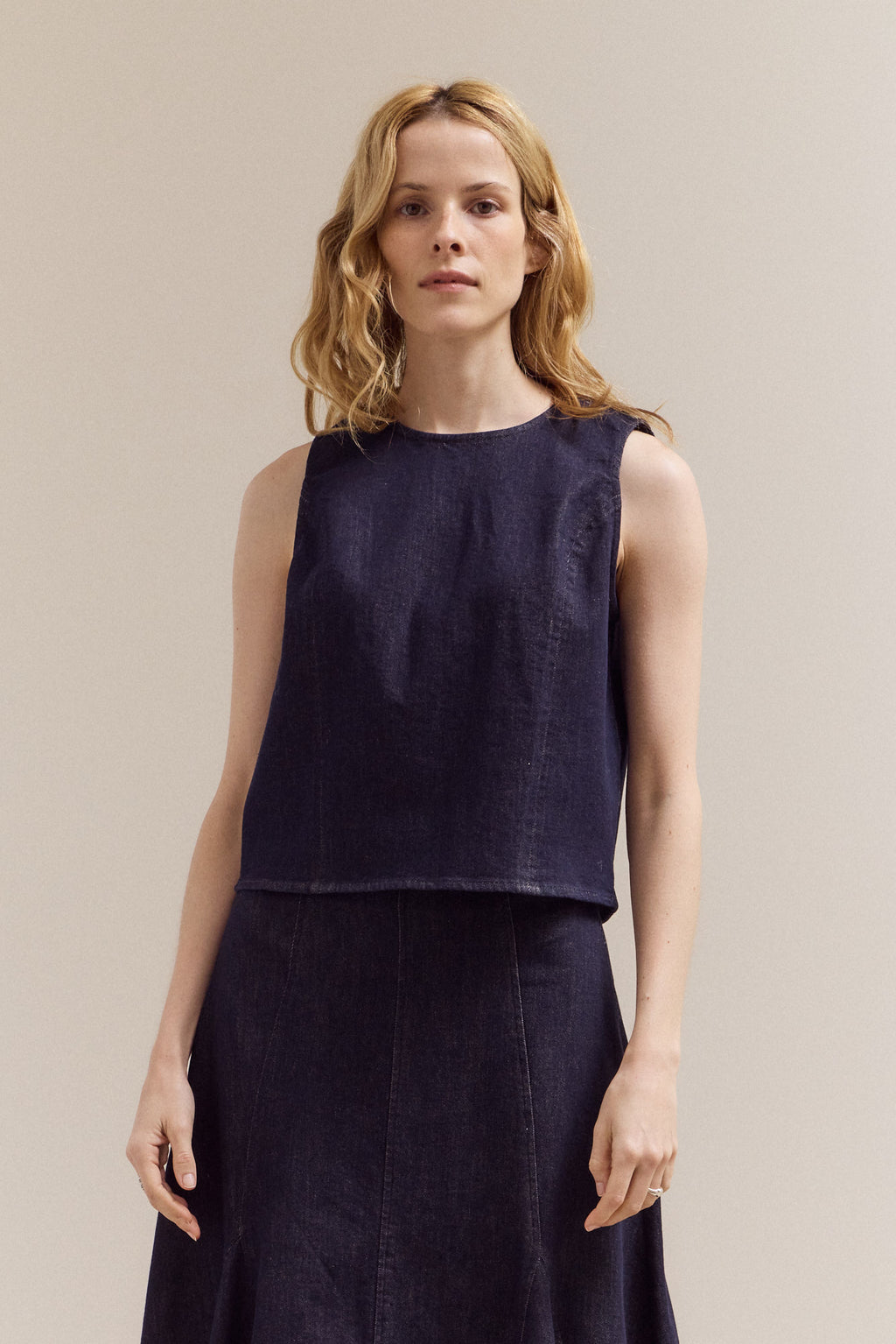 Stretch Denim Sleeveless Top