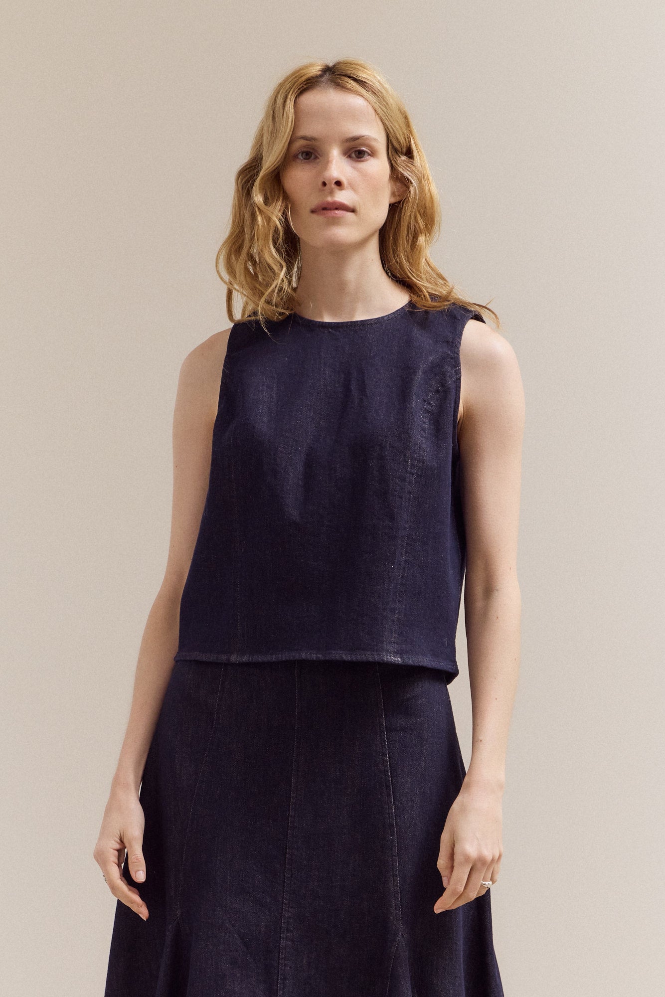 Stretch Denim Sleeveless Top