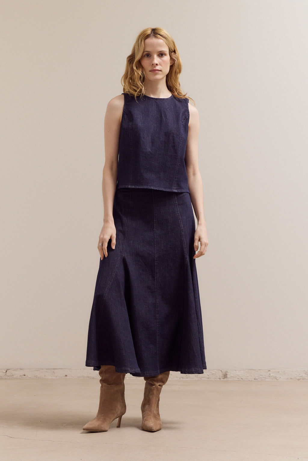 Stretch Denim Sleeveless Top