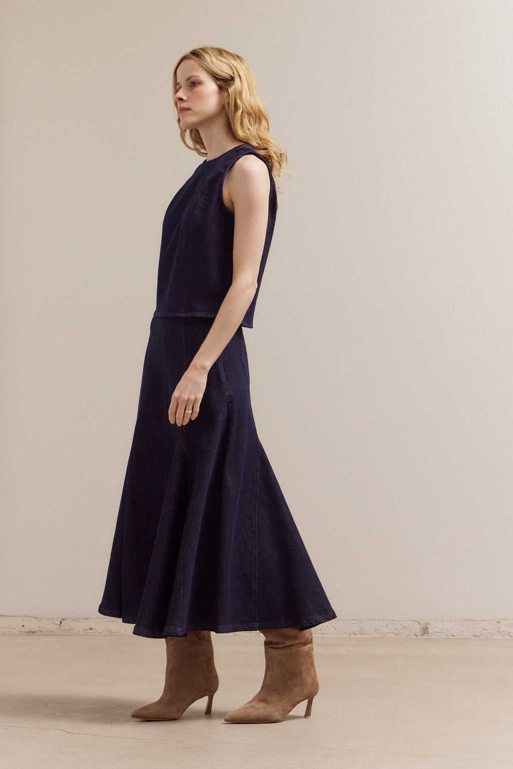 Stretch Denim Sleeveless Top