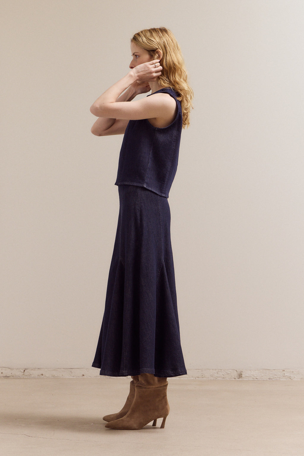 Stretch Denim Sleeveless Top