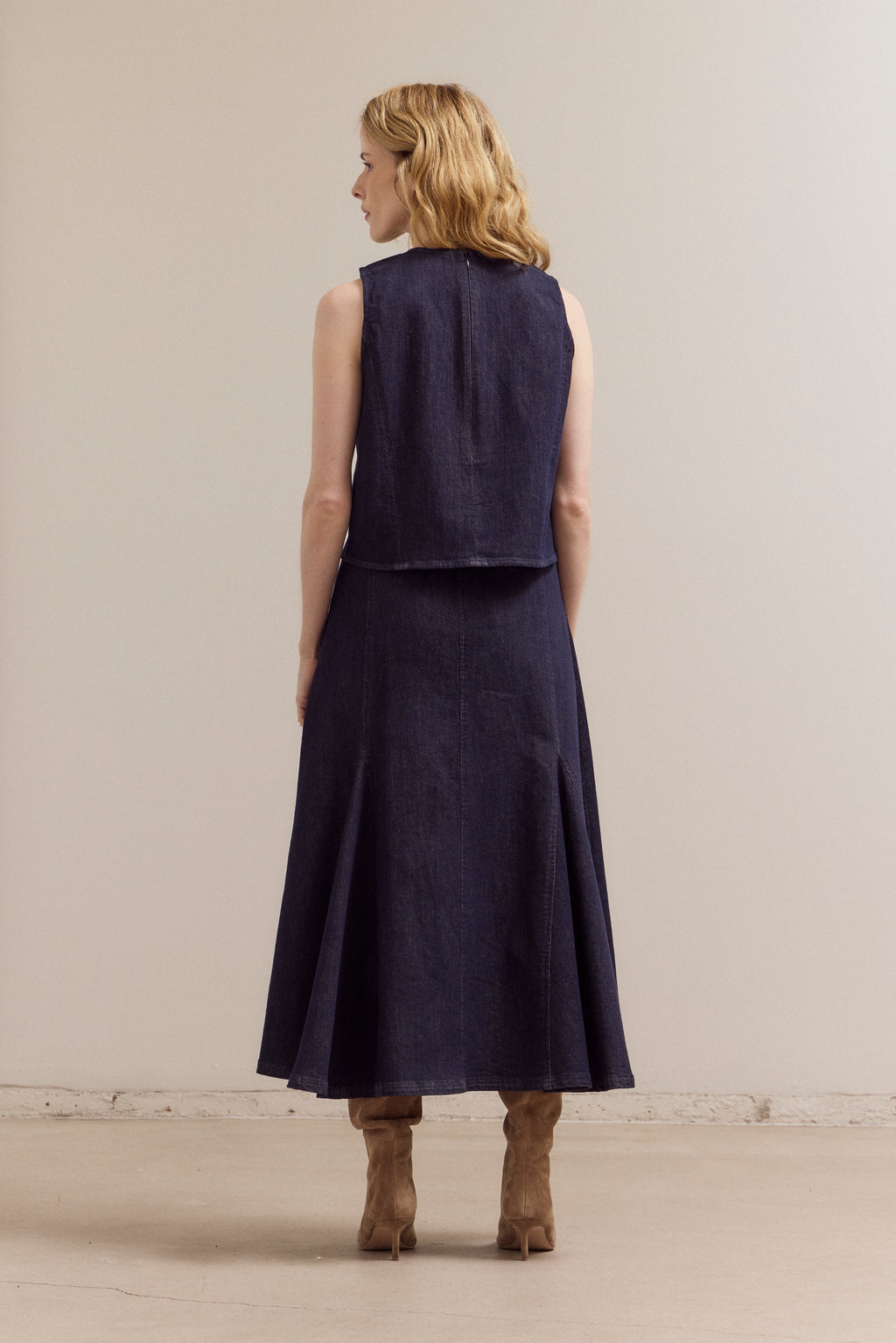 Stretch Denim Sleeveless Top