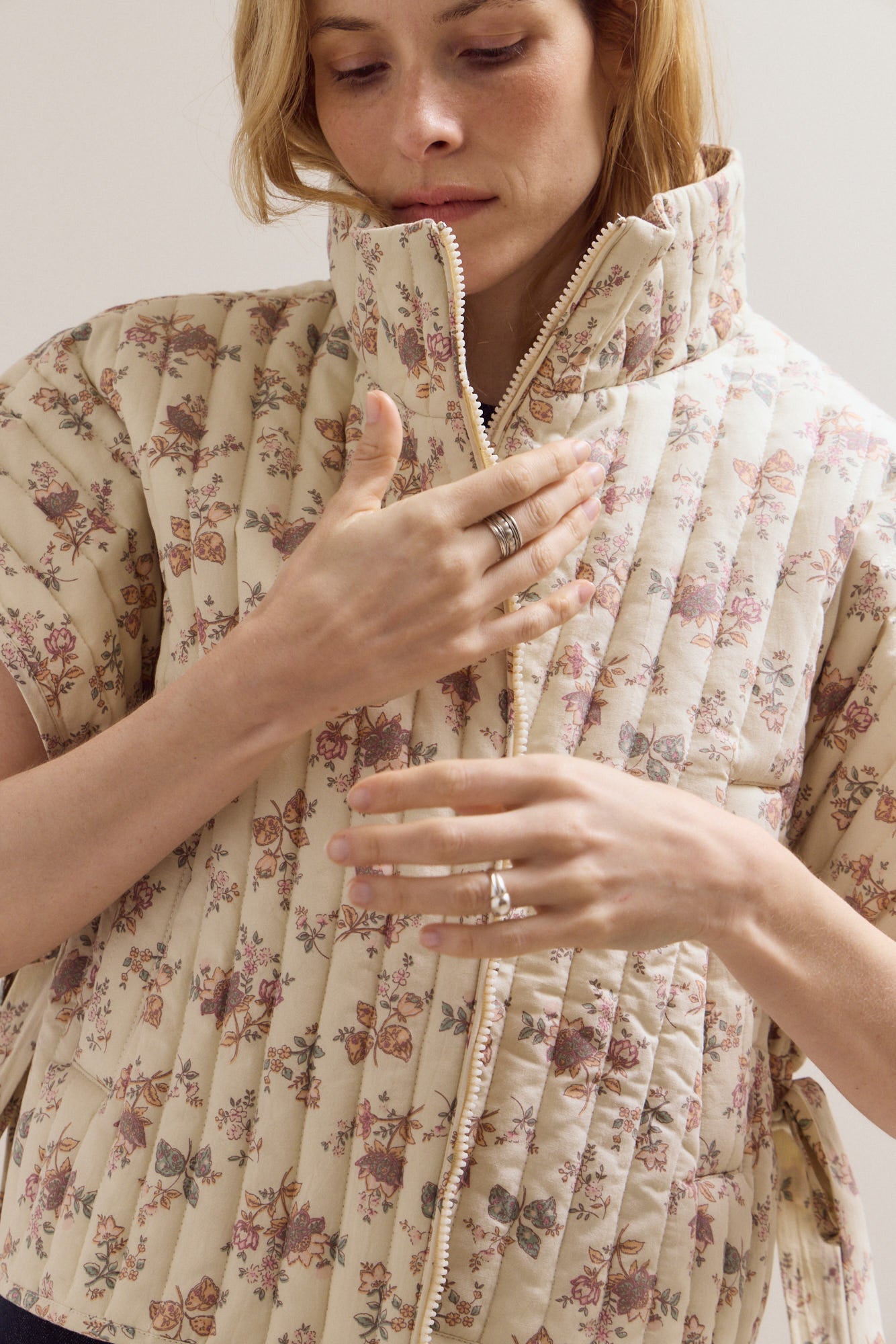 Cotton Floral Quilted Vest